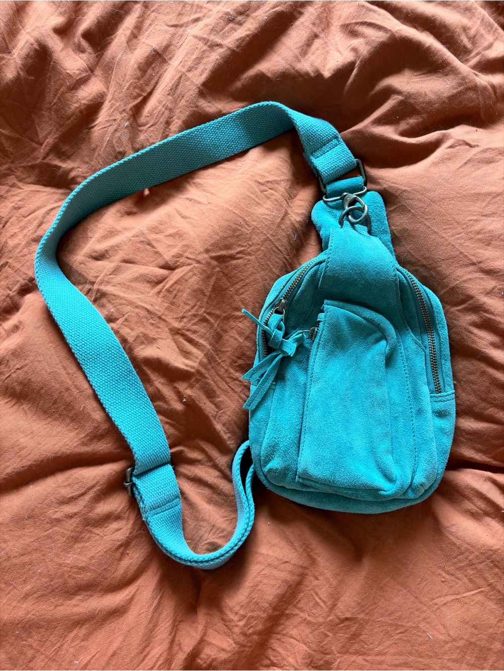 Free People Teal Suede Crossbody Sling Bag